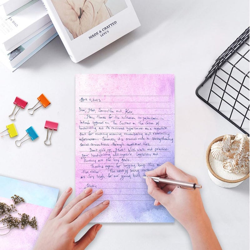 TEETOOKEA 72 Pieces Stationery Set with Envelopes (48 Lined Watercolor Sheets + 24 Matching Envelopes)  8 Unique Designs  5.5 x 8.25 inch Double Sided Printing stationery paper for Letter Writing - Image 4
